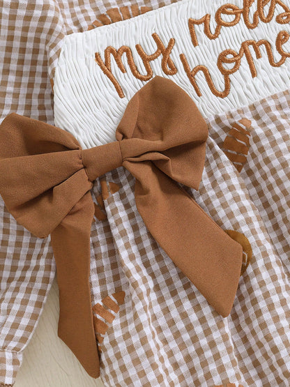 Baby Girl Thanksgiving Outfit My Rolls Are Homemade Bread Smocked Bubble Romper Fall Plaid Bodysuit Headband