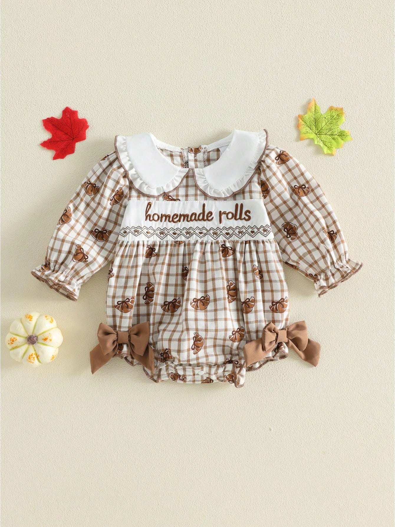 Baby Girl Thanksgiving Outfit Turkey Bubble Romper Long Sleeve Doll Collar Plaid Jumpsuit Boutique Fall Clothes