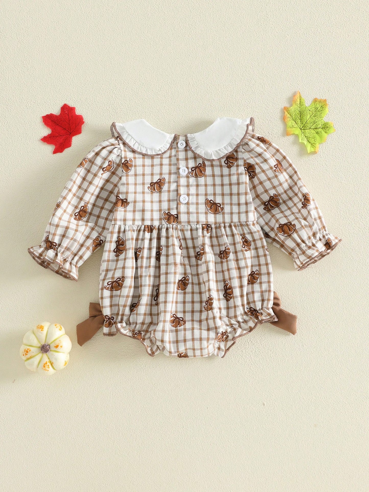 Baby Girl Thanksgiving Outfit Turkey Bubble Romper Long Sleeve Doll Collar Plaid Jumpsuit Boutique Fall Clothes