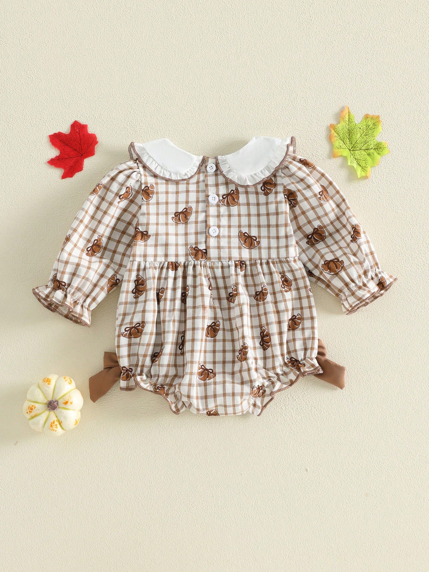 Baby Girl Thanksgiving Outfit Turkey Bubble Romper Long Sleeve Doll Collar Plaid Jumpsuit Boutique Fall Clothes