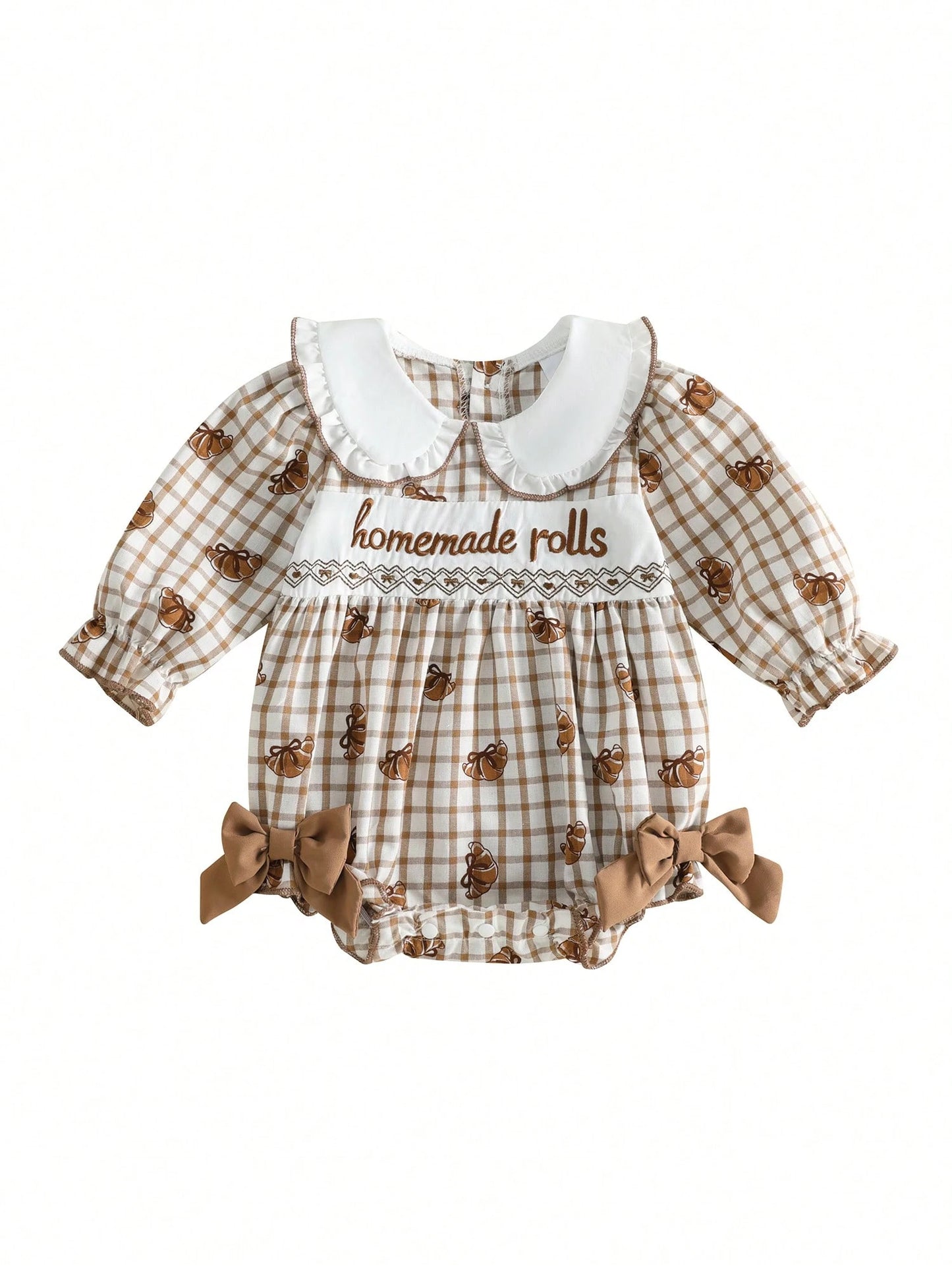 Baby Girl Thanksgiving Outfit Turkey Bubble Romper Long Sleeve Doll Collar Plaid Jumpsuit Boutique Fall Clothes