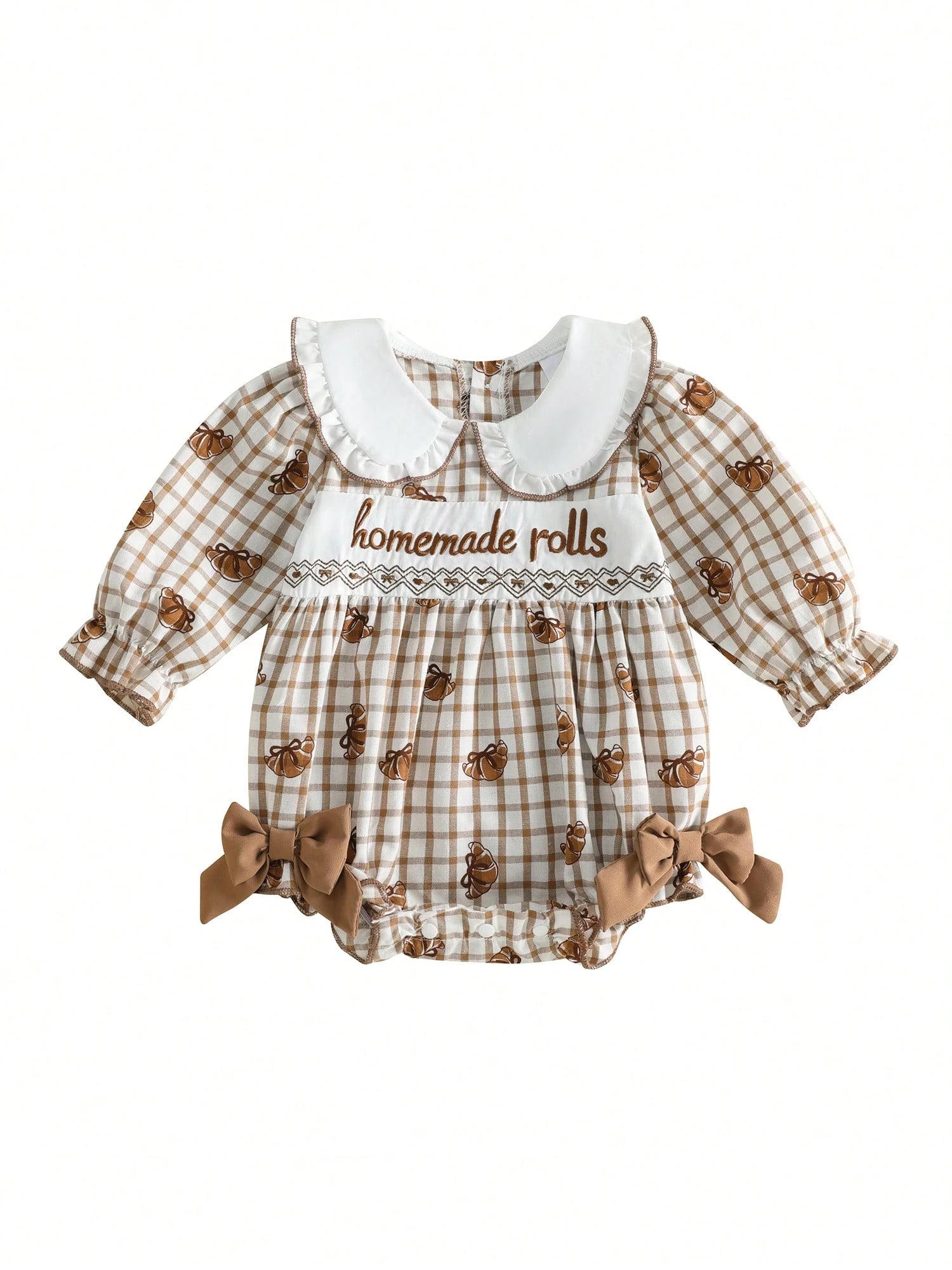 Baby Girl Thanksgiving Outfit Turkey Bubble Romper Long Sleeve Doll Collar Plaid Jumpsuit Boutique Fall Clothes