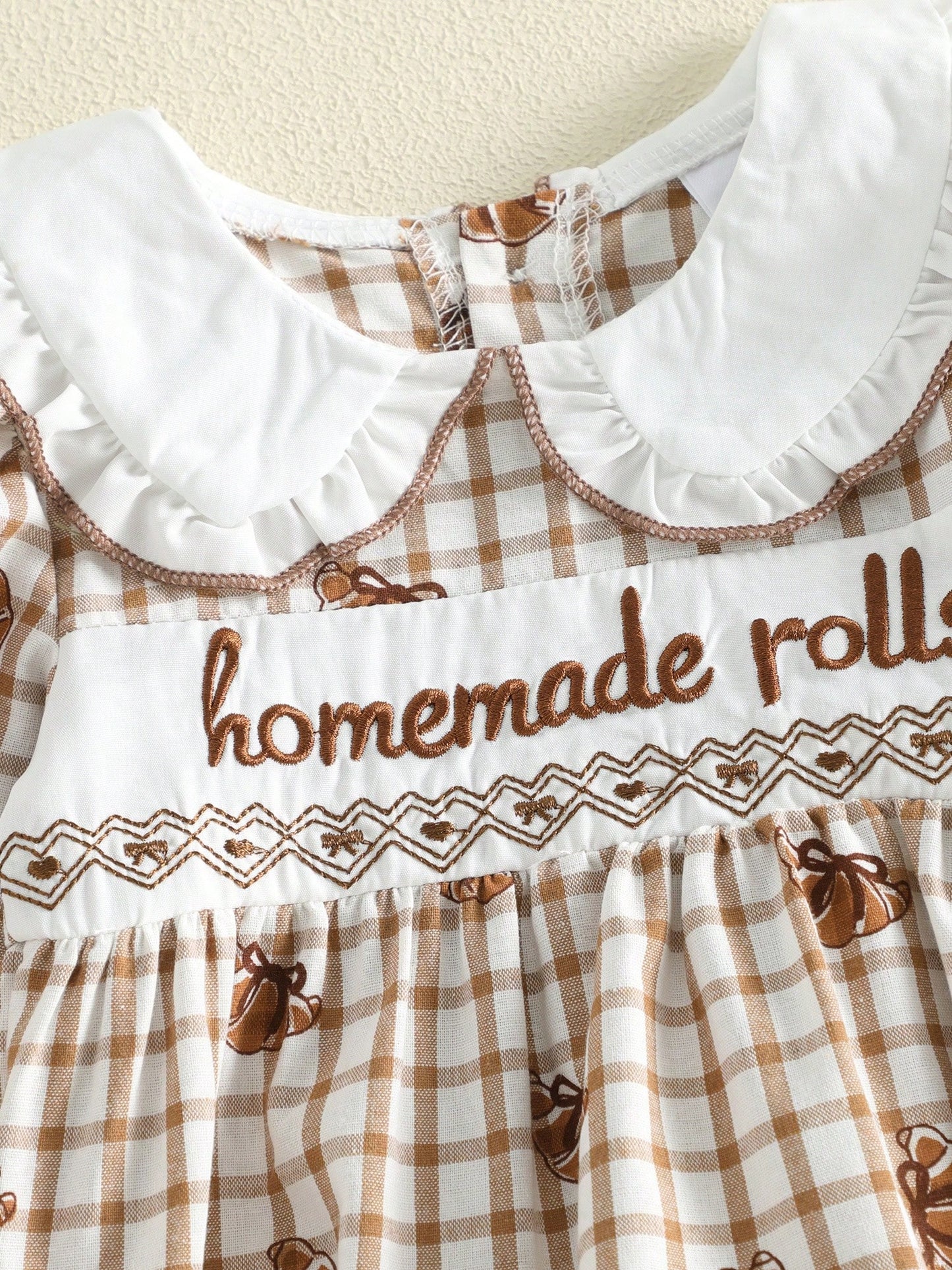 Baby Girl Thanksgiving Outfit Turkey Bubble Romper Long Sleeve Doll Collar Plaid Jumpsuit Boutique Fall Clothes