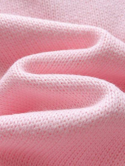 Baby Girls 2pcs Pink Set, Newborn Sweater Romper, Elegant Sweet Design Puff Sleeve Pink Bow, Baby Girl Jumpsuit, Baby Girl Long Sleeve Romper, Autumn/Winter Baby Knitwear, Comfortable Newborn Ba