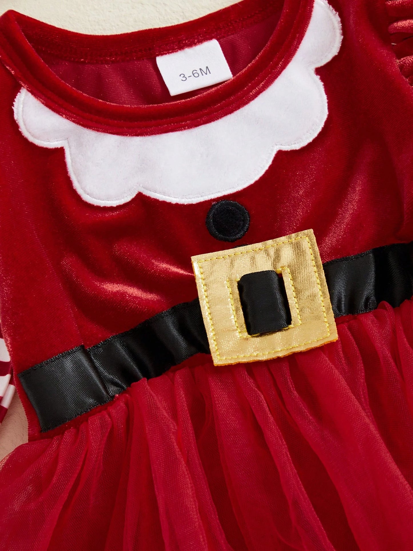 Baby Girls Christmas Rompers Outfit Cute Long Sleeve Round Neck Striped Jumpsuit Hat Leg Warmers 3 Piece Set