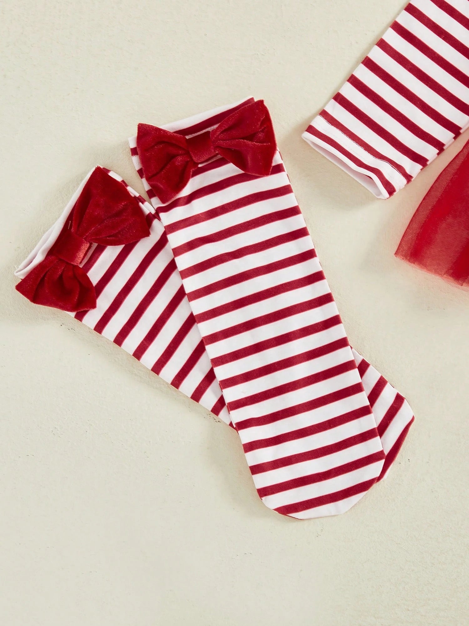 Baby Girls Christmas Rompers Outfit Cute Long Sleeve Round Neck Striped Jumpsuit Hat Leg Warmers 3 Piece Set