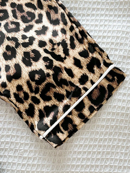 Baby Girls' Cute Leopard Print Lapel Long Sleeve Pajama Set