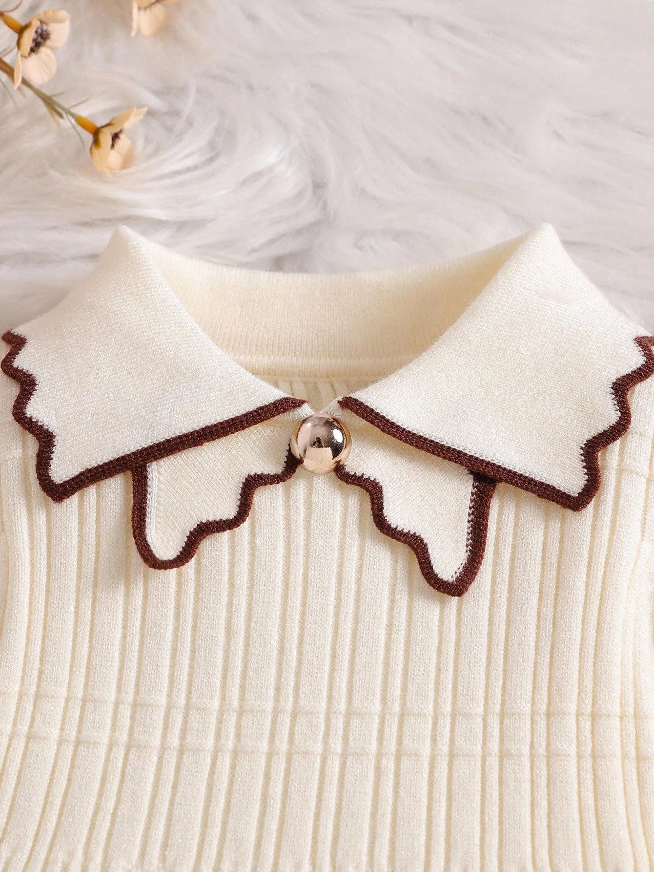 Baby Girls Elegant Knitted Dress,Autumn Coffee Brown School Style Long Sleeve Lapel Big Skirt Sweater Dress,Vintage Embroidered Matching Family