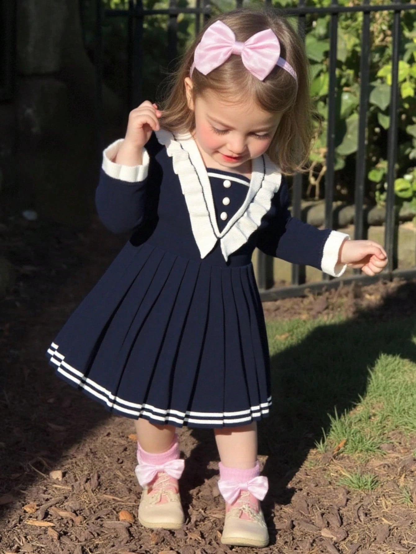 Baby Girls Elegant Knitted Dress,Autumn Coffee Brown School Style Long Sleeve Lapel Big Skirt Sweater Dress,Vintage Embroidered Matching Family