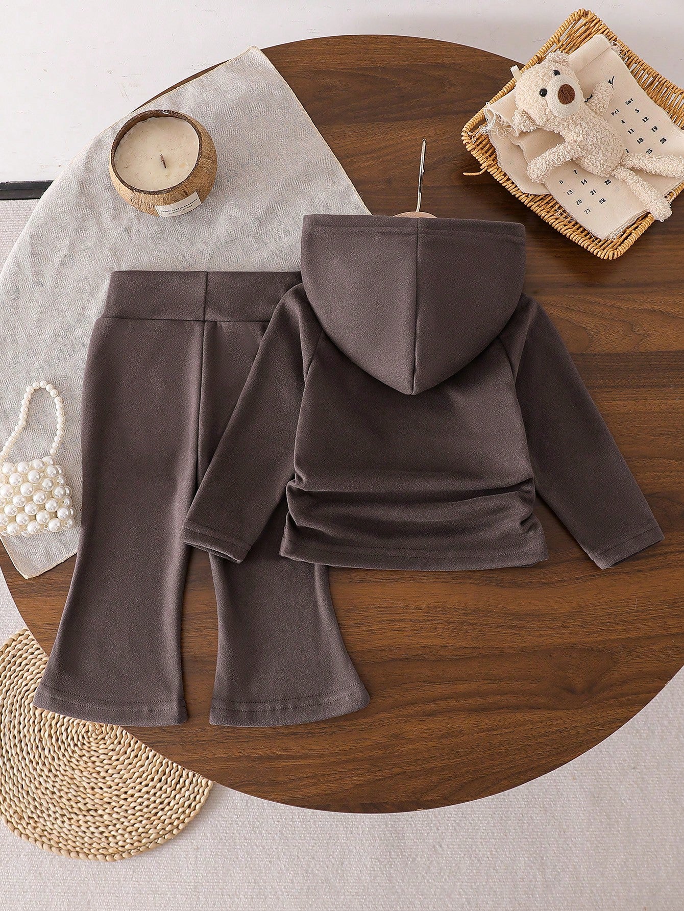 Baby Girls' Fashion Hooded Long Sleeve Sweatshirt And Flared Pants Set Brown Toddler Outfit Toddler Two Piece Sets