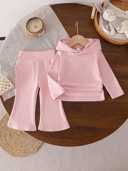 Baby Girls' Fashion Hooded Long Sleeve Sweatshirt And Flared Pants Set Brown Toddler Outfit Toddler Two Piece Sets