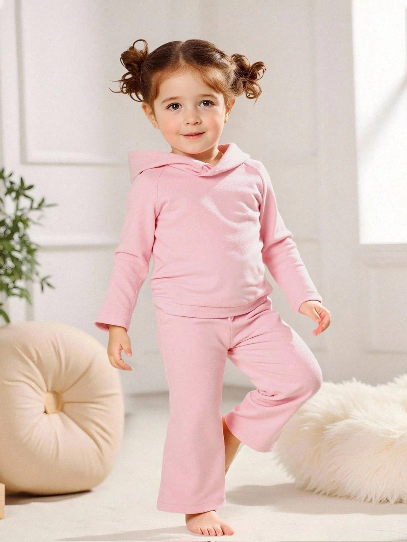 Baby Girls' Fashion Hooded Long Sleeve Sweatshirt And Flared Pants Set Brown Toddler Outfit Toddler Two Piece Sets