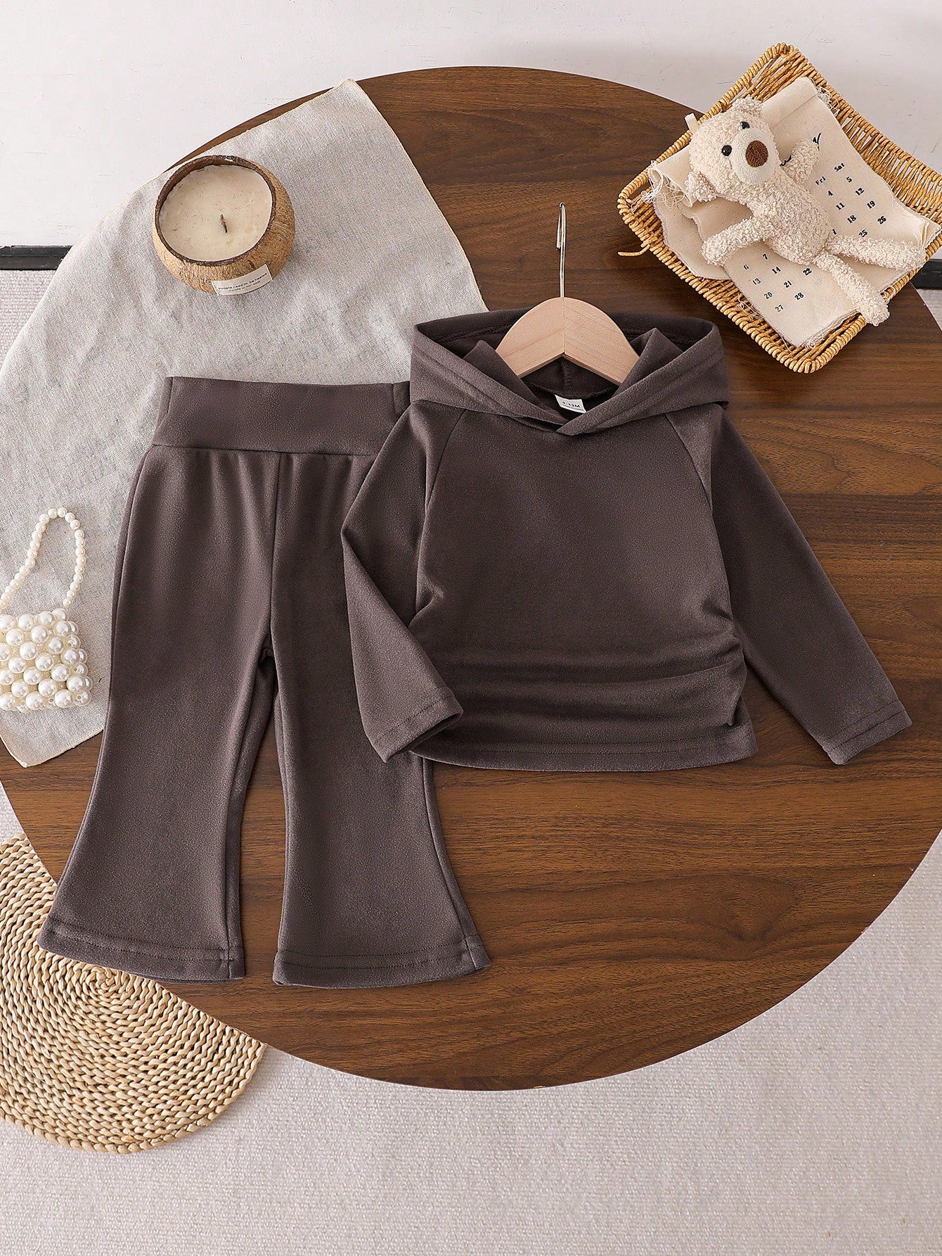Baby Girls' Fashion Hooded Long Sleeve Sweatshirt And Flared Pants Set Brown Toddler Outfit Toddler Two Piece Sets