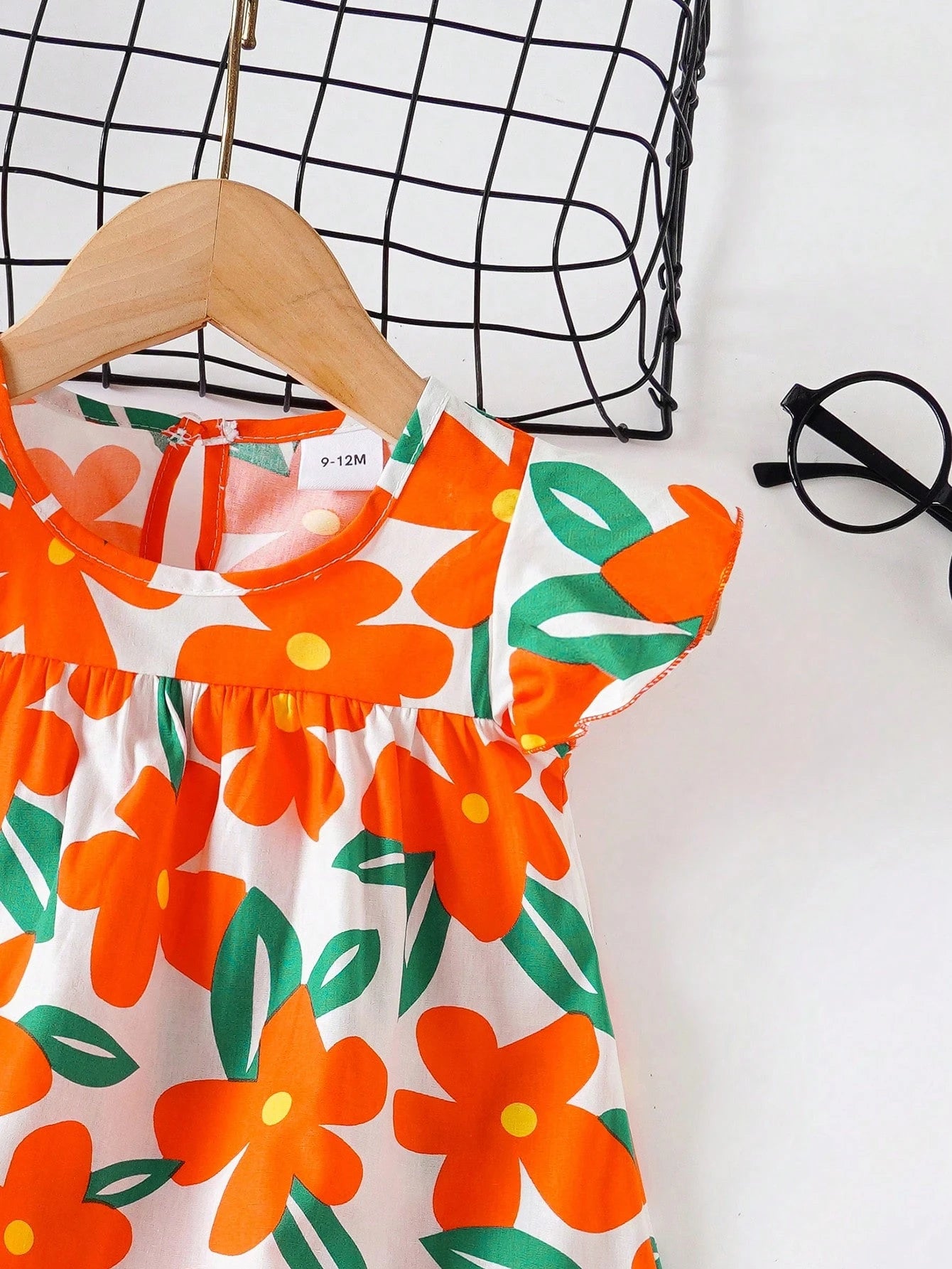 Baby Girls' Floral Print Dress, Infant Short Sleeve Cute Princess Dress