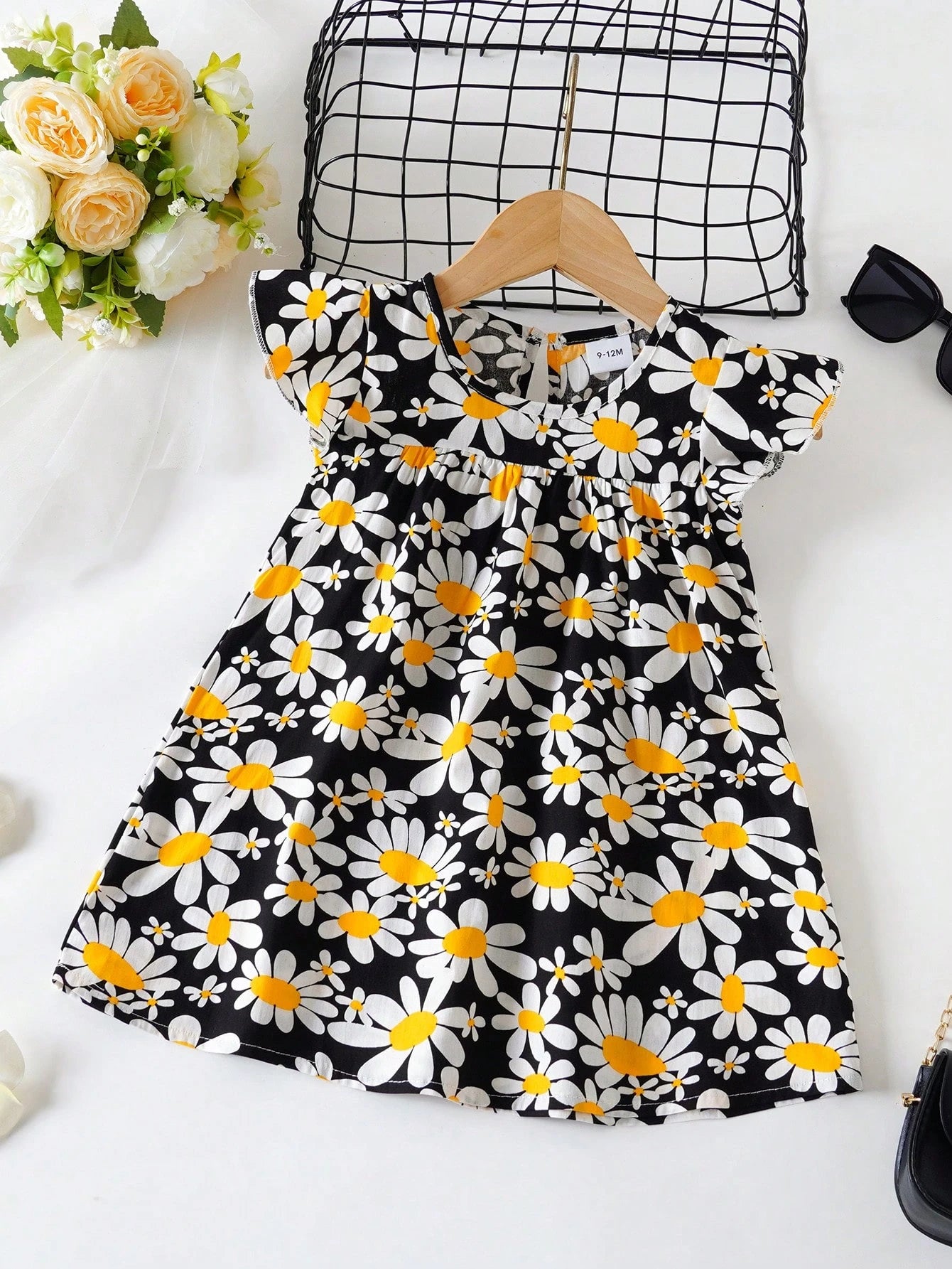 Baby Girls' Floral Print Dress, Infant Short Sleeve Cute Princess Dress