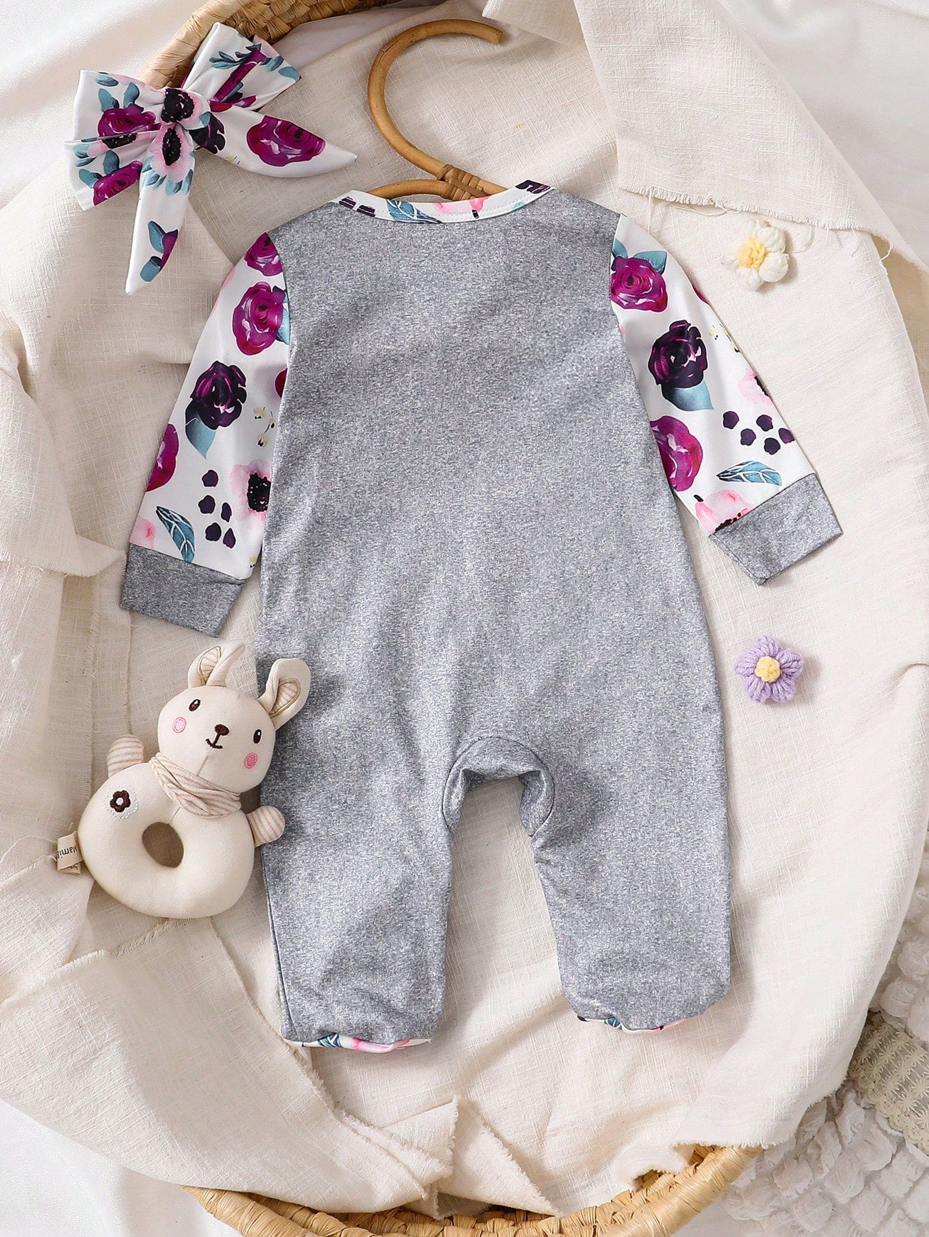 Baby Girls' Printed Simple Daily Headband Sleepwear Romper