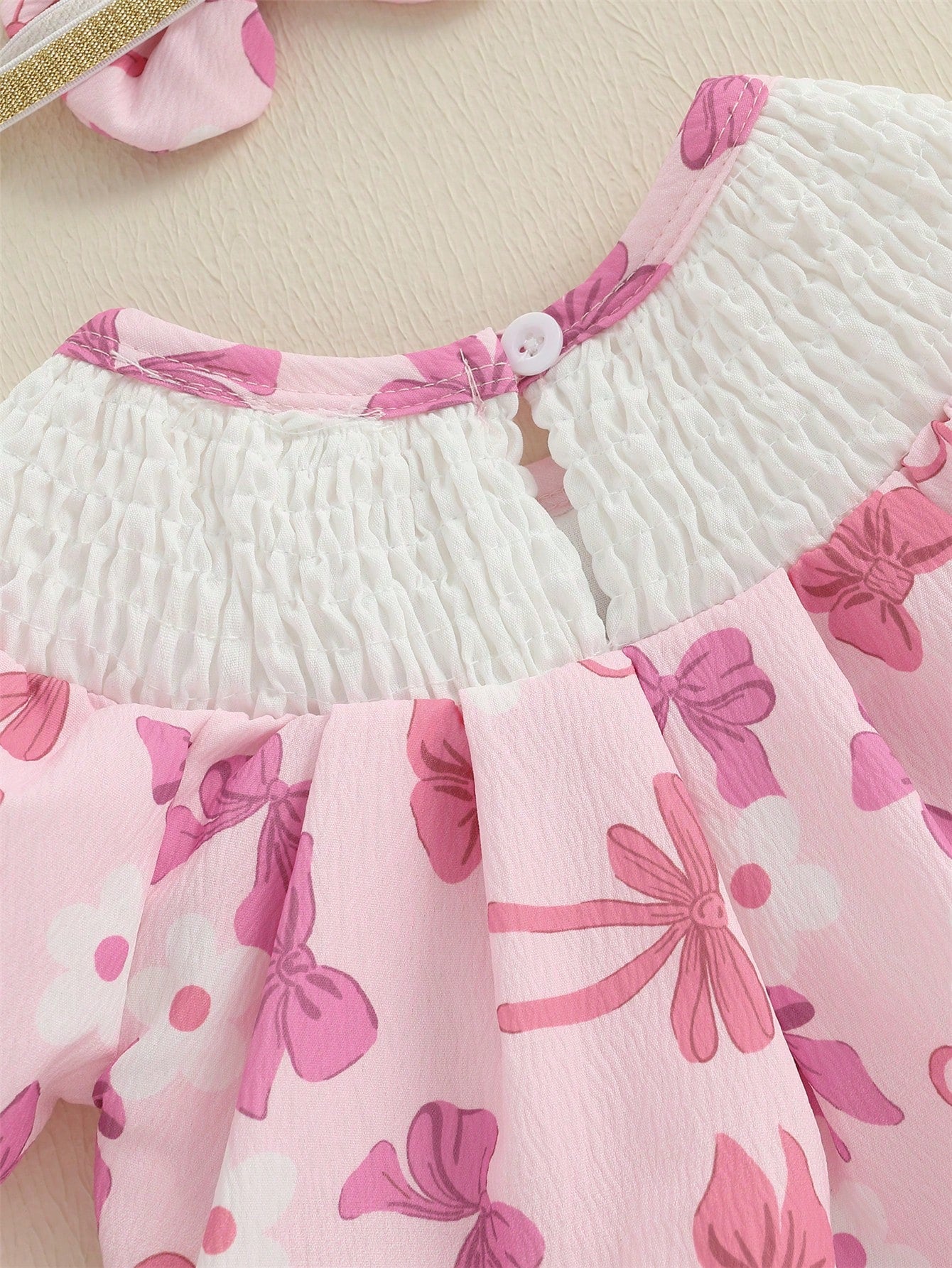 Baby Girls Rompers Letter Embroidery Bow Print Short Sleeve Infant Bodysuits Jumpsuits With Headband