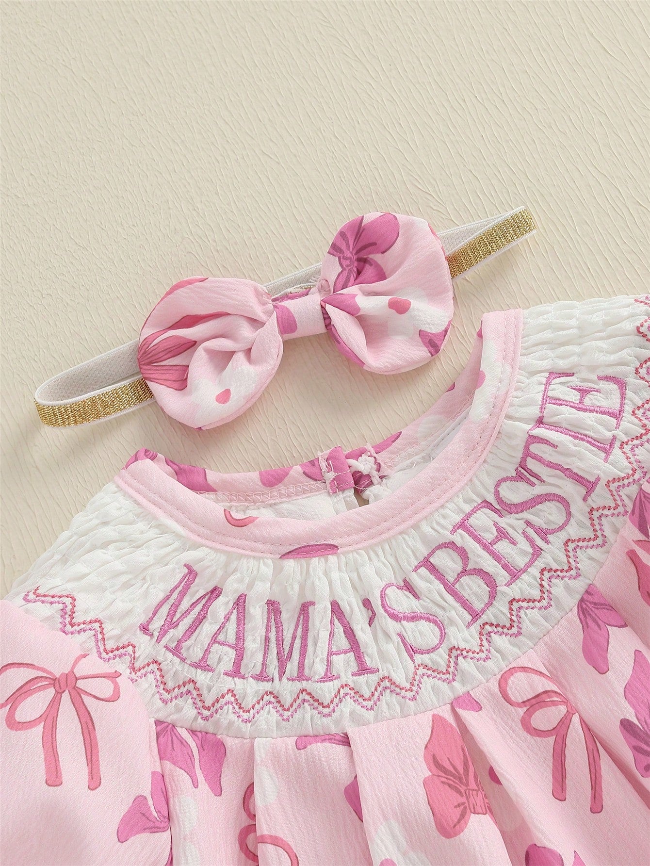 Baby Girls Rompers Letter Embroidery Bow Print Short Sleeve Infant Bodysuits Jumpsuits With Headband