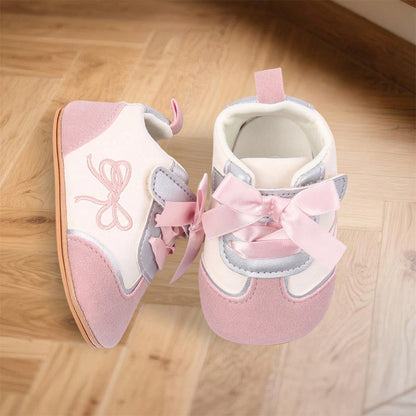 Baby Girls Shoes, Soft Sole Embroidery Bow Sneakers Non-Slip Toddler Shoes For Casual Daily