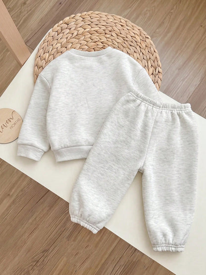 Babygirl Knit Autumn/Winter Letter Pattern Long Sleeve Sweatshirt & Elastic Waist Long Pants 2pcs