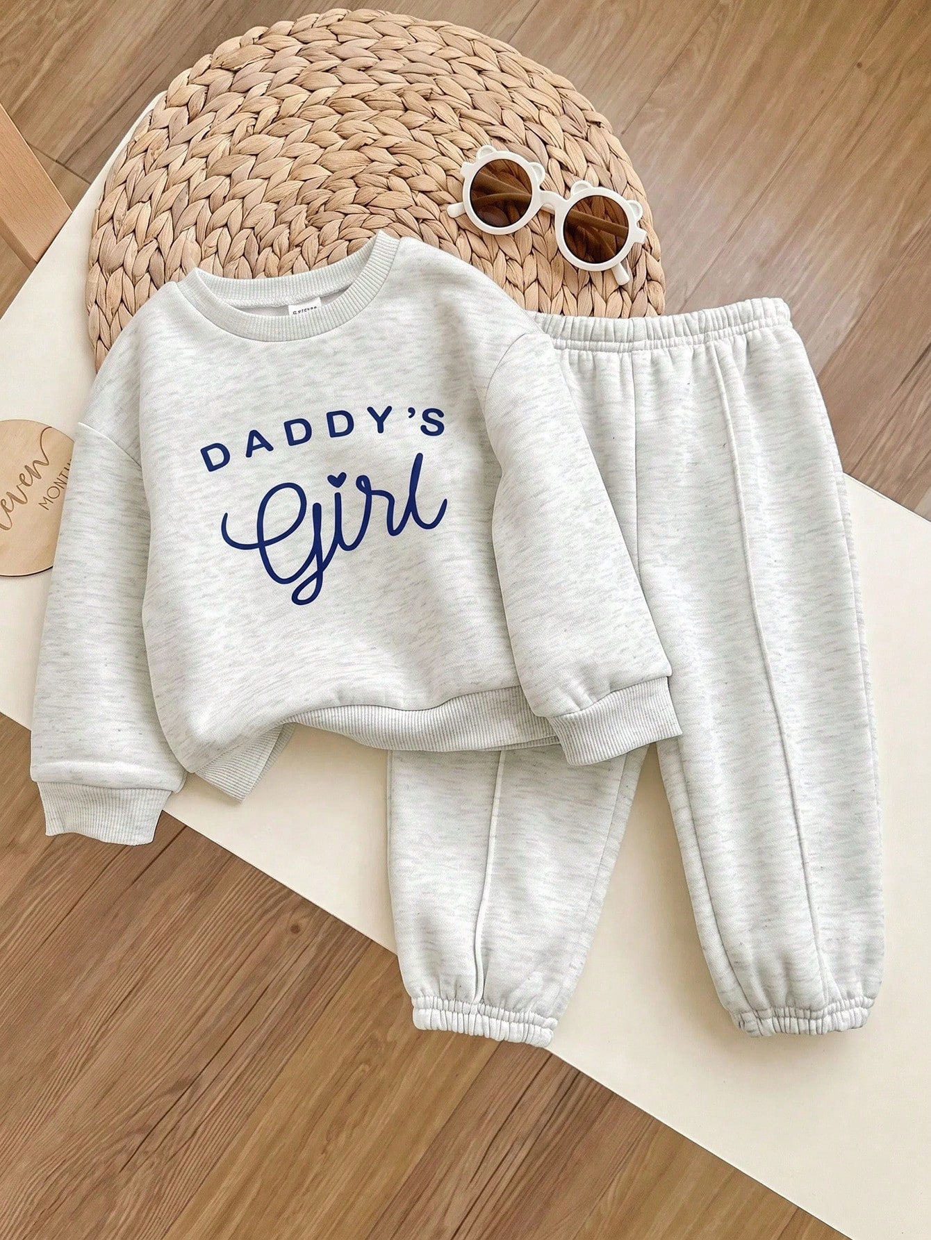 Babygirl Knit Autumn/Winter Letter Pattern Long Sleeve Sweatshirt & Elastic Waist Long Pants 2pcs