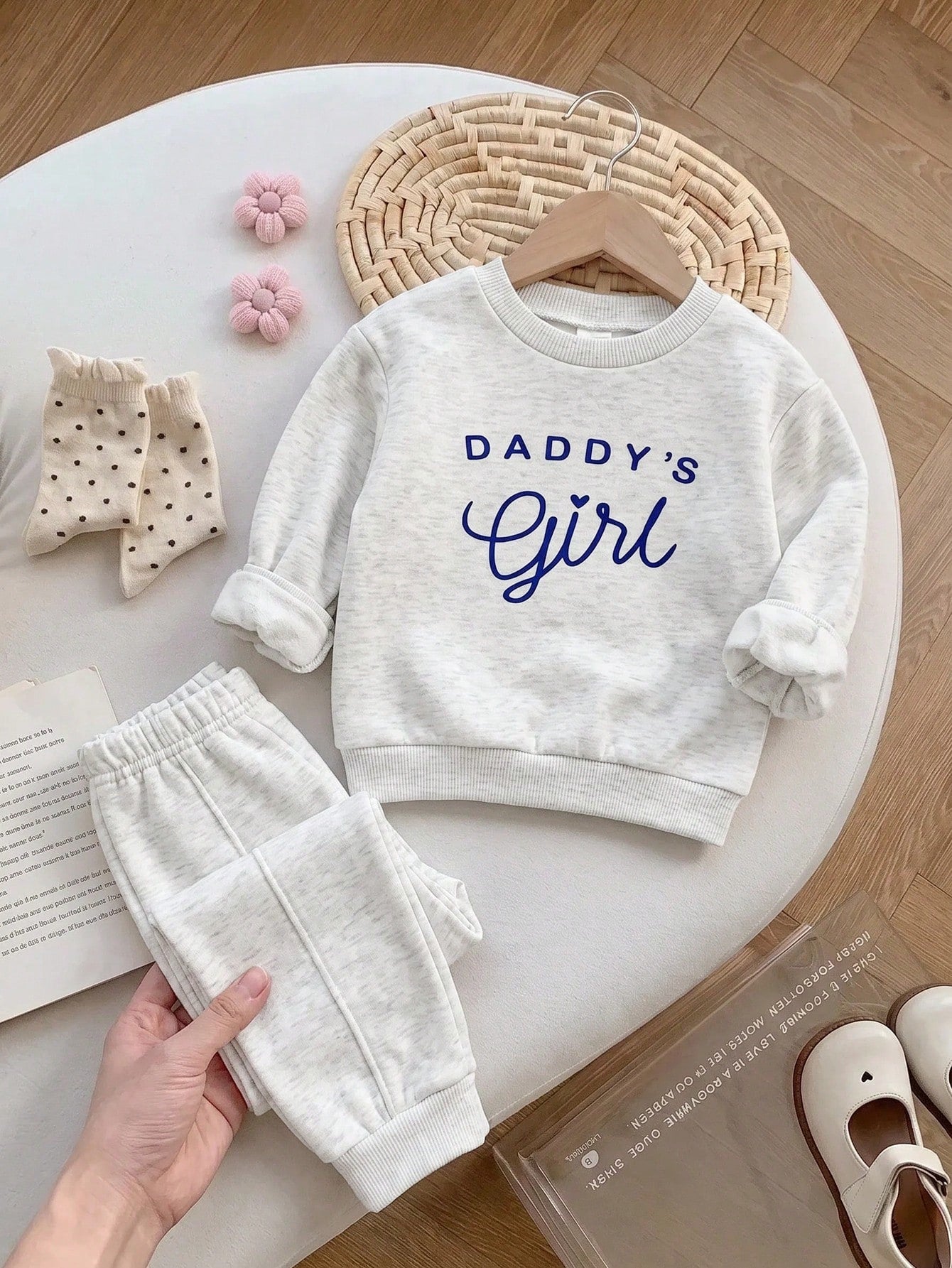 Babygirl Knit Autumn/Winter Letter Pattern Long Sleeve Sweatshirt & Elastic Waist Long Pants 2pcs