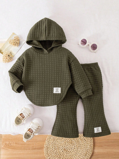 Babygirl Olive Green Casual Knit Sweatshirt And Pants Set,Autumn Modest Home Wear,Green Baby Clothes Warm Outfits For Christmas Autumn Winter Season