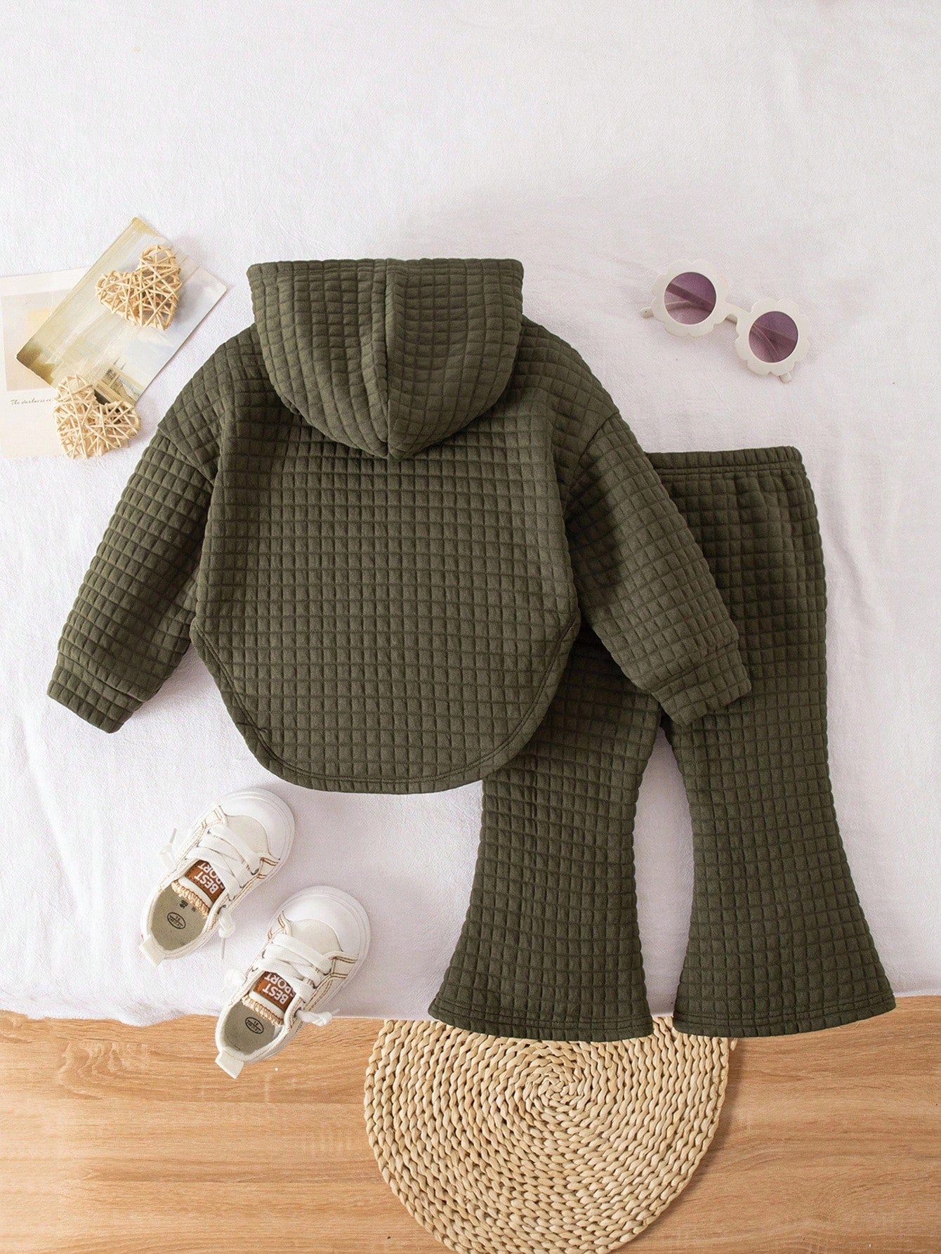 Babygirl Olive Green Casual Knit Sweatshirt And Pants Set,Autumn Modest Home Wear,Green Baby Clothes Warm Outfits For Christmas Autumn Winter Season