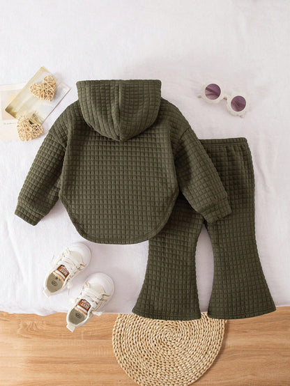 Babygirl Olive Green Casual Knit Sweatshirt And Pants Set,Autumn Modest Home Wear,Green Baby Clothes Warm Outfits For Christmas Autumn Winter Season