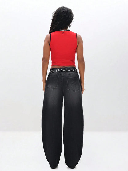 BABYPHAT Sleeveless Tank Top With Graphic Print And Contrast Binding For Summer Casual Wear Red Top Women