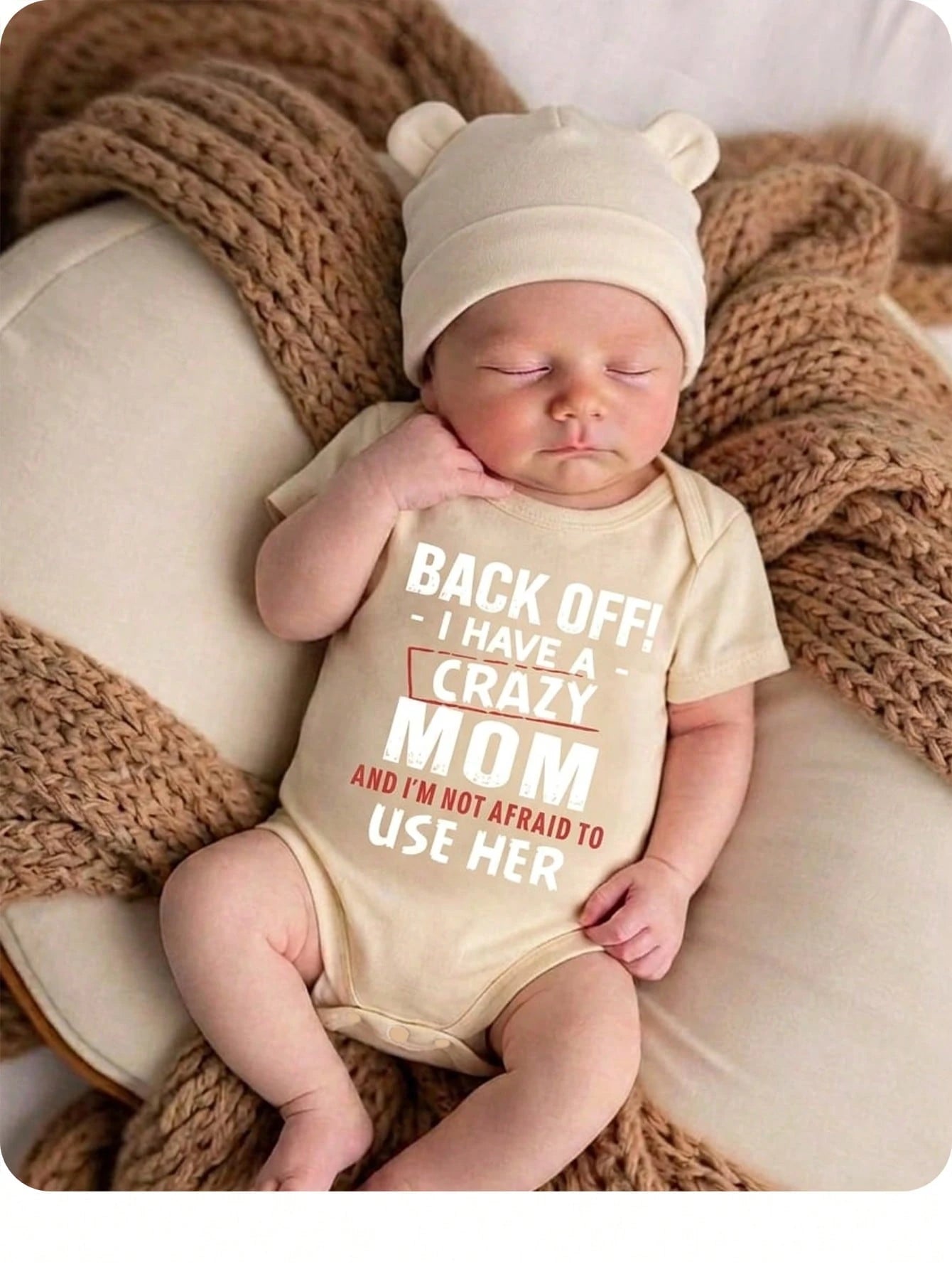 Back Off, I Have A Crazy Mom And I Am Not Afraid To Use Her, Baby Boy Casual Cartoon Pattern Short Sleeve Bodysuit, Suitable For Spring/Summer