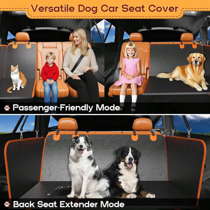 Back Seat Extender For Dogs- Holds 450lbs, Waterproof Dog Car Seat Cover For Back Seat With Hard Bottom For Cars SUVs Truck,Anti-Scratch No Slip Large Space Pet Backseat Protector,Black Orange