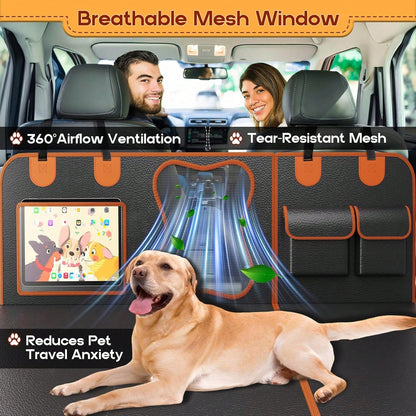 Back Seat Extender For Dogs- Holds 450lbs, Waterproof Dog Car Seat Cover For Back Seat With Hard Bottom For Cars SUVs Truck,Anti-Scratch No Slip Large Space Pet Backseat Protector,Black Orange