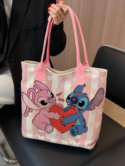 Back To School Season Disney Cute Cartoon Stitch Pattern Print Tote Bag, Suitable For Women's Daily Shopping And Gatherings, Casual Style Tote Bag