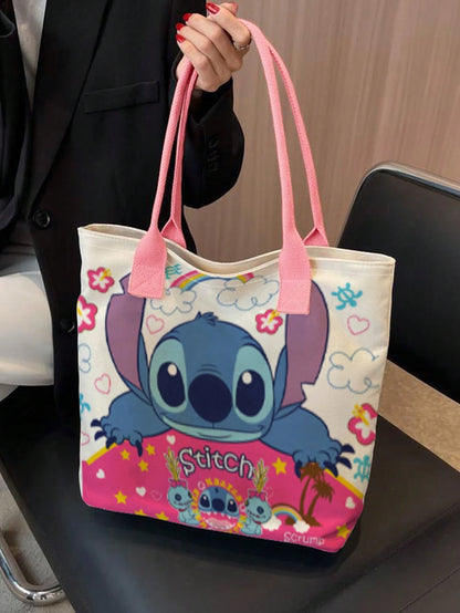 Back To School Season Disney Cute Cartoon Stitch Pattern Print Tote Bag, Suitable For Women's Daily Shopping And Gatherings, Casual Style Tote Bag
