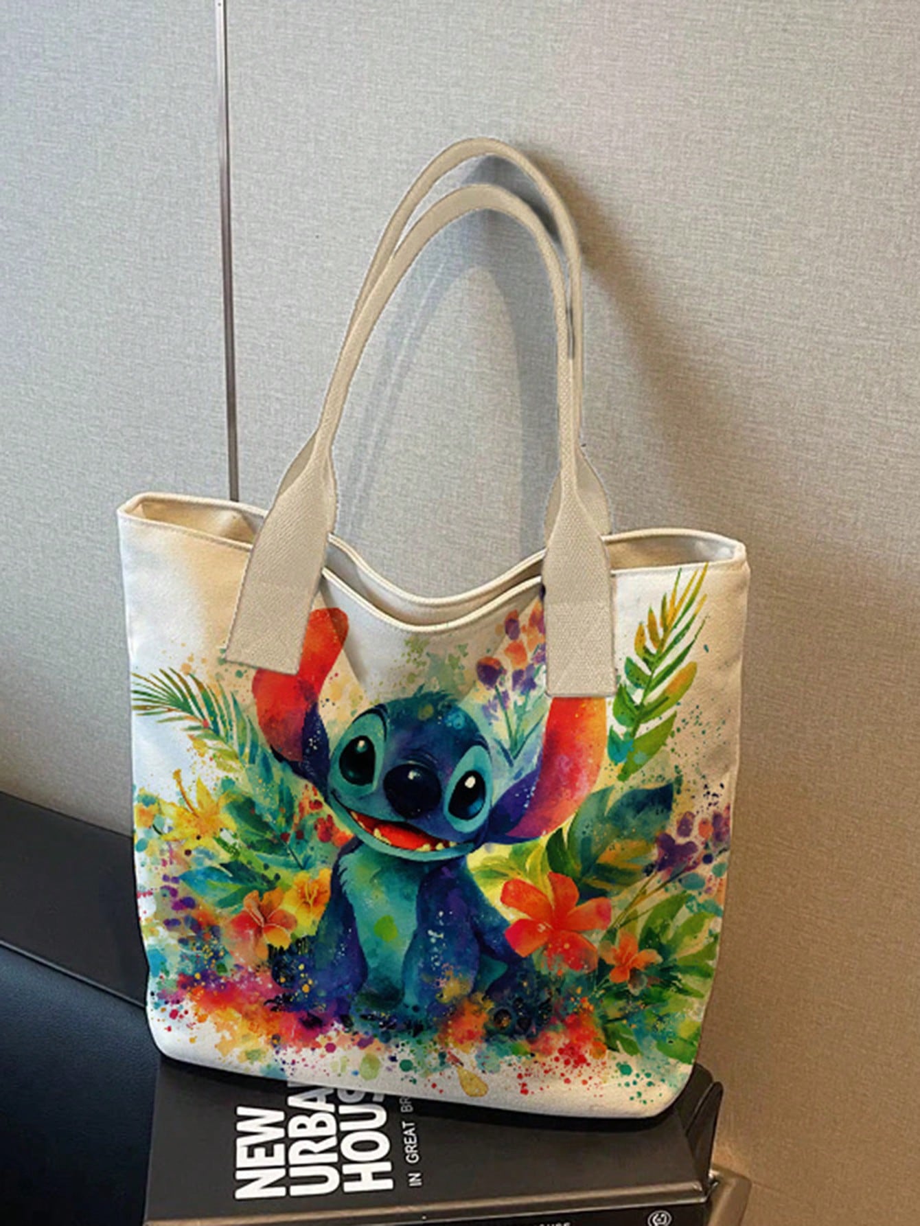 Back To School Season Disney Cute Cartoon Stitch Pattern Print Tote Bag, Suitable For Women's Daily Shopping And Gatherings, Casual Style Tote Bag