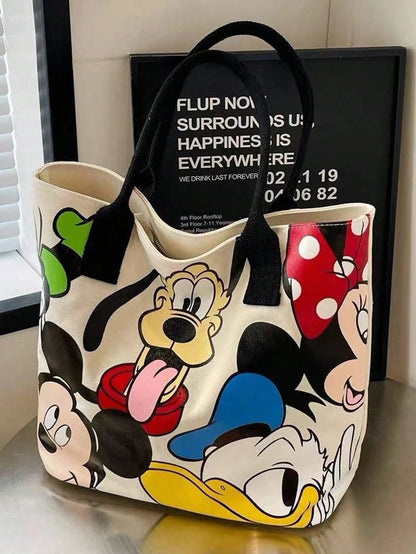 Back To School Season Disney Cute Cartoon Stitch Pattern Print Tote Bag, Suitable For Women's Daily Shopping And Gatherings, Casual Style Tote Bag