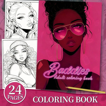 Baddies Adult Coloring Book, 24 Pages With Vibrant Artwork, Cute Girl Cartoon & Fantasy Character Designs, Creative Expression & Stress Relief, Birthday Party Gift, Present For Friends, Family, Cowork