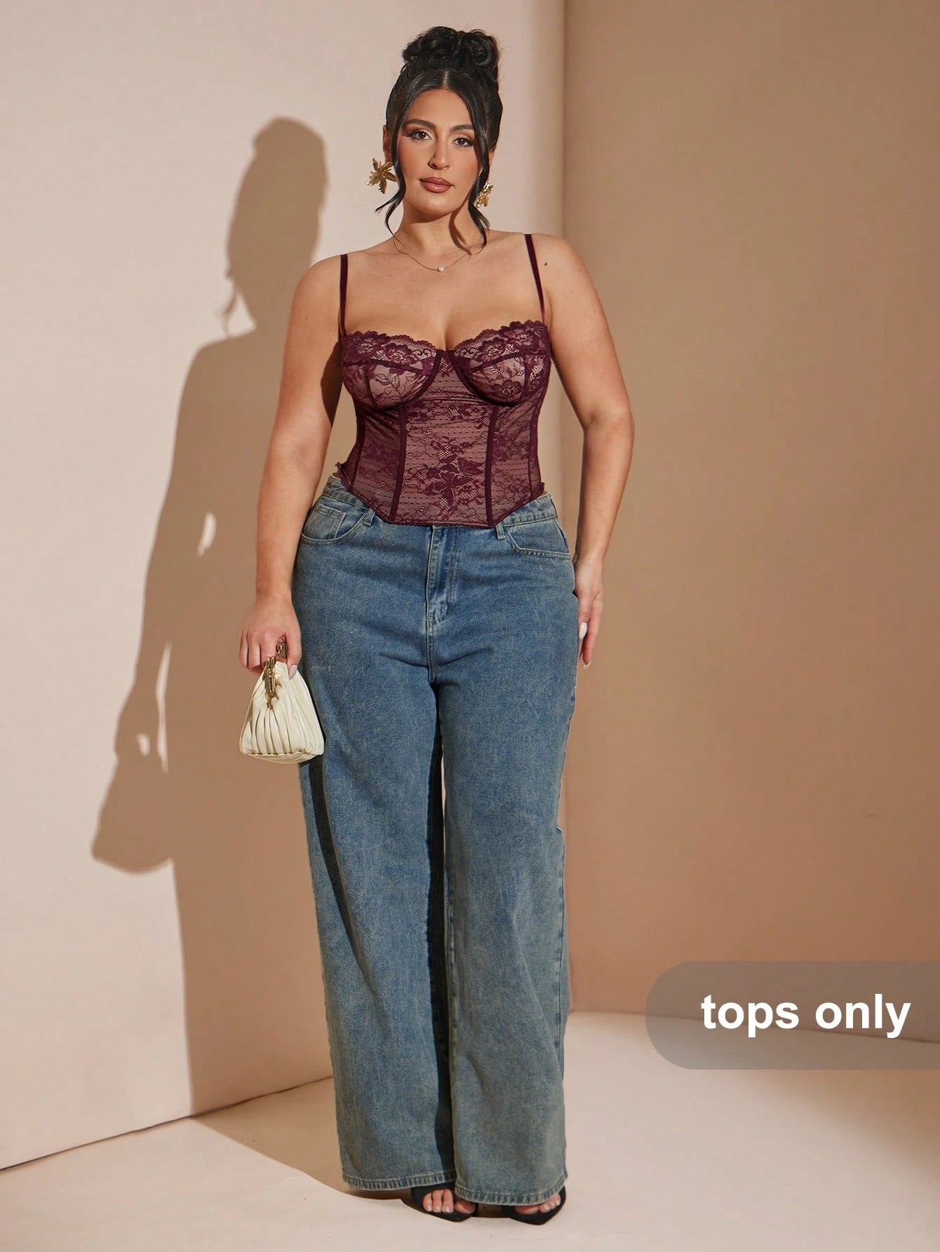 BAE Plus Size Women's Burgundy Lace Camisole Top,Red Corset,Pink Floral,Autumn,Elegant,Night Out Club,Valentine's Day,Holiday,Festival,Y2K,Work Tops