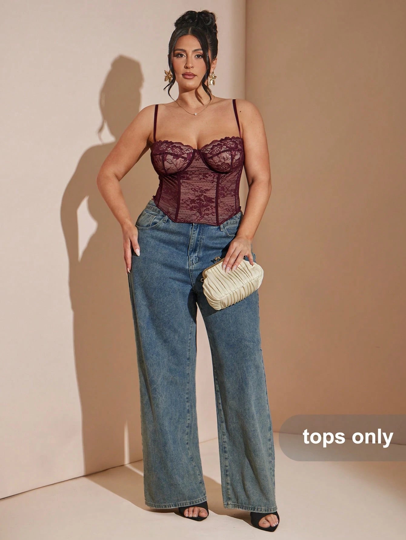 BAE Plus Size Women's Burgundy Lace Camisole Top,Red Corset,Pink Floral,Autumn,Elegant,Night Out Club,Valentine's Day,Holiday,Festival,Y2K,Work Tops