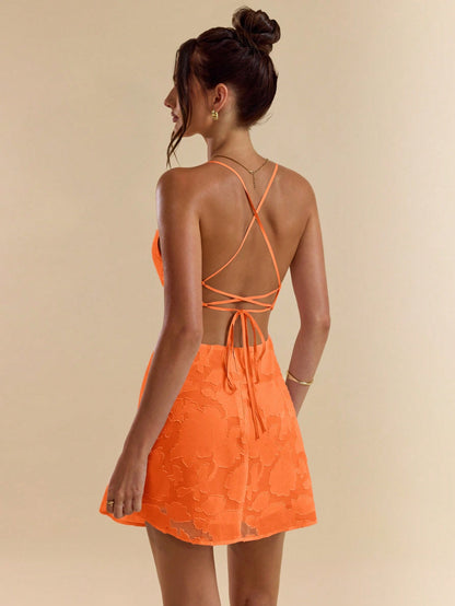 BAE Spring/Summer Solid Pink Bodycon Low Back Tie Strap Textured A-Line Super Short Mini Dress For Women,Bohemian Clothes,Bodycon Dress