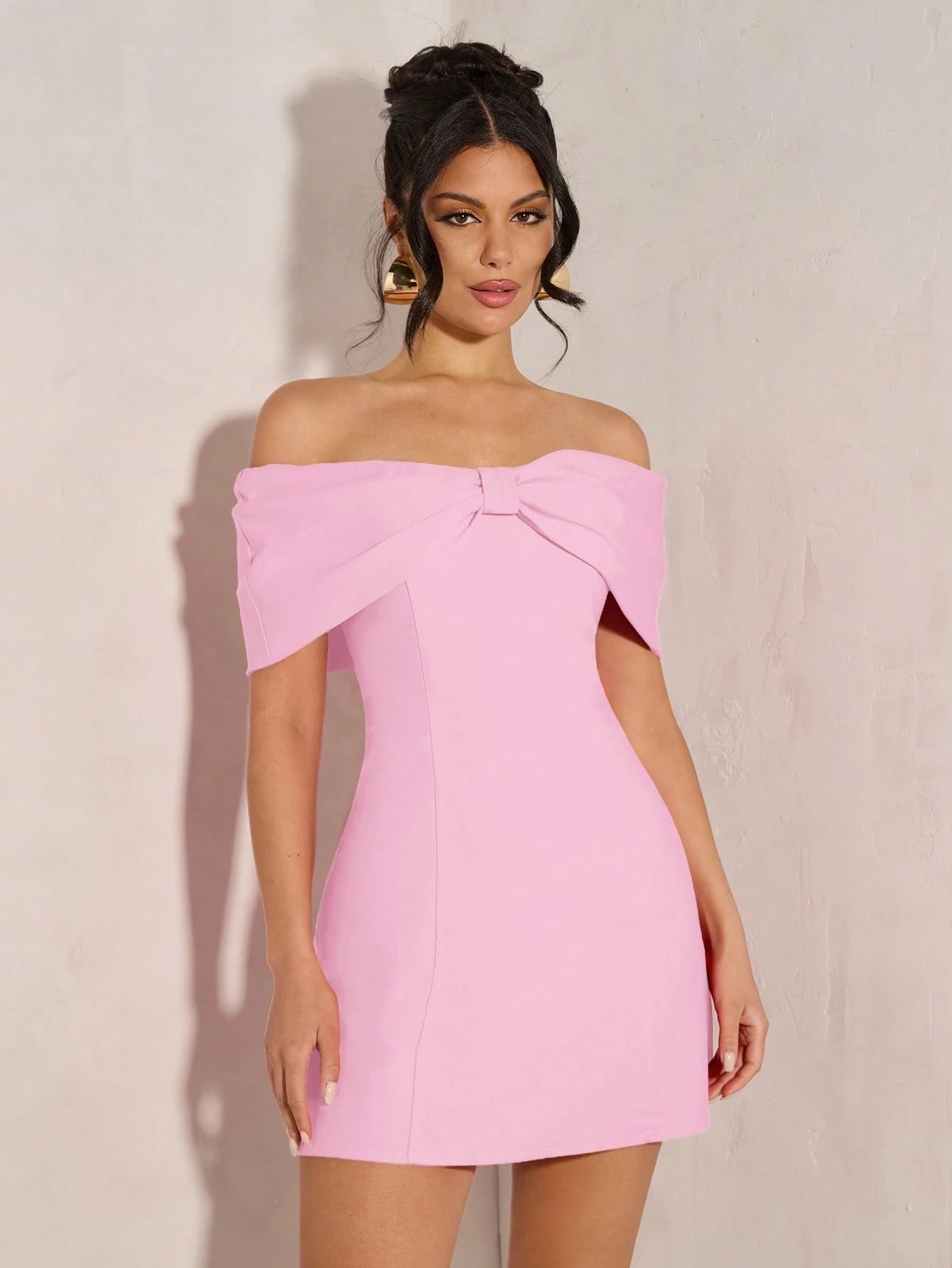 BAE Women's Elegant Open Shoulder Bowknot Cocktail Dress, Suitable For Party, Date Night, Clubbing In Autumn & Winter,Graduation Dresses