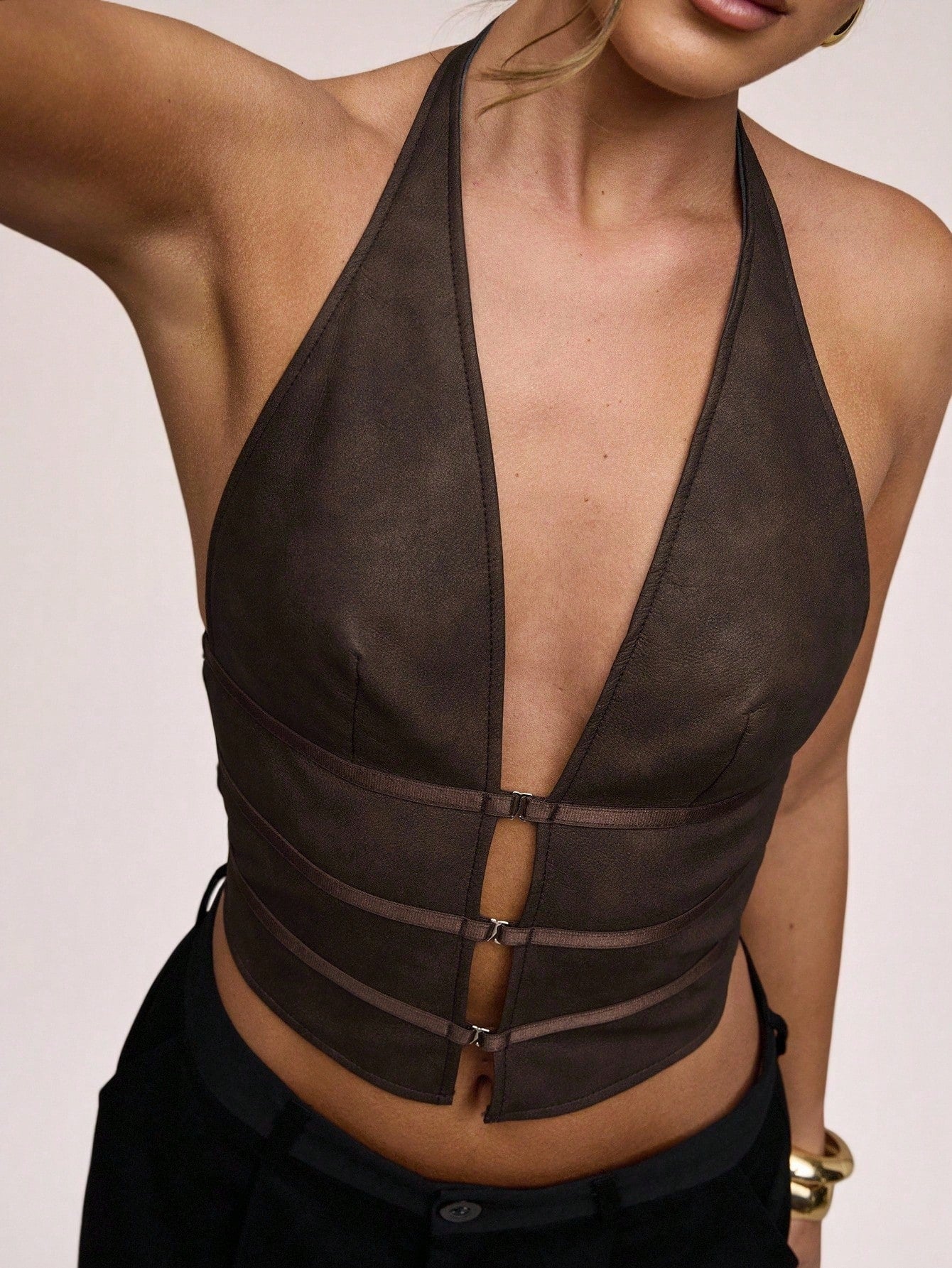 BAE Women's Lace Panel Hollow Out Halter Neck Camisole Top, Black Summer Techno Club Party Night Out Rave Outfits, Western Sexy Wear For Music Festival