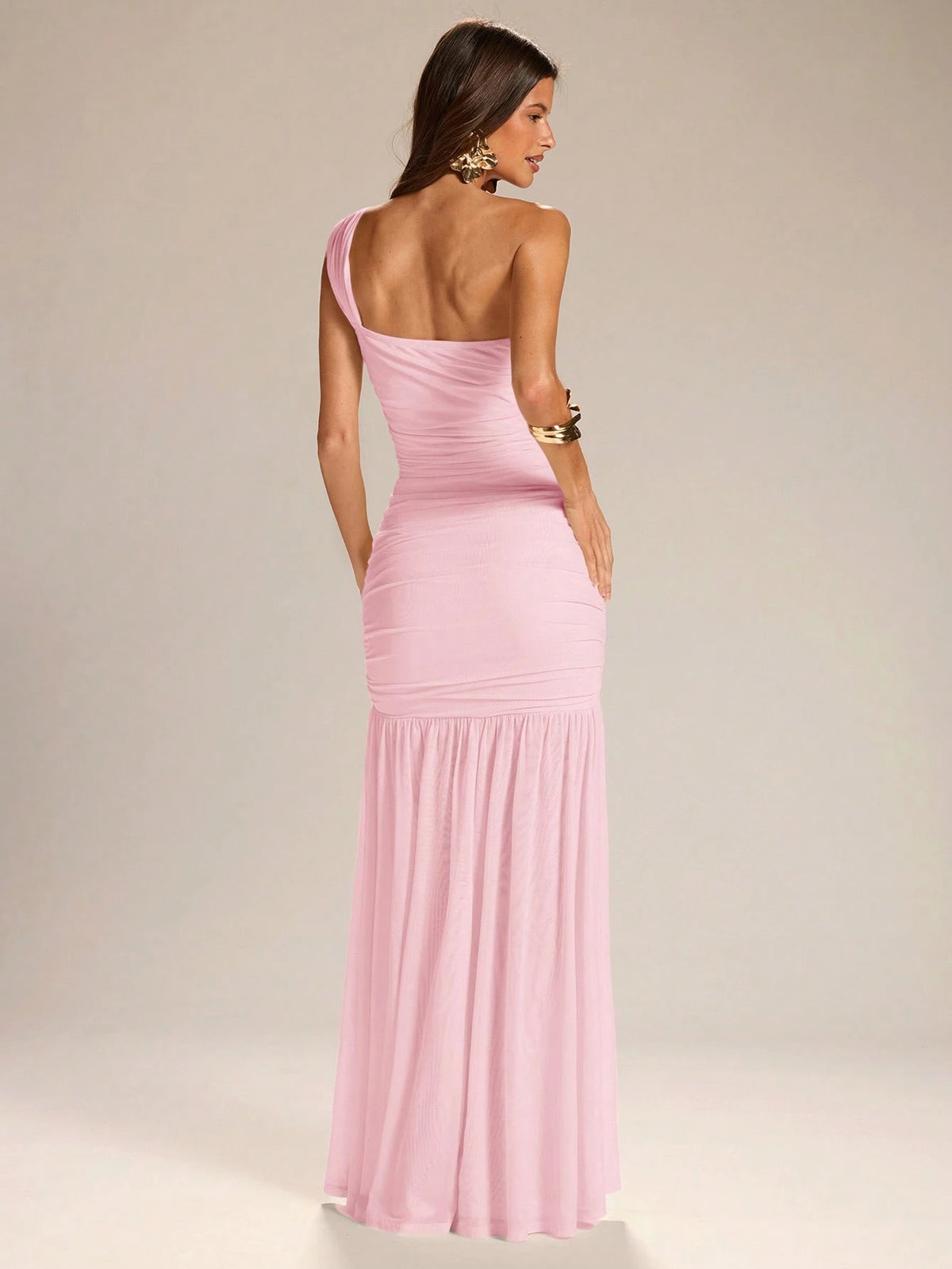 BAE Women's Solid Yellow Asymmetrical Shoulder A-Line Dress, Elegant Vacation Dress, Bridesmaid Dress, Suitable For Graduation Season,Wedding Guest Dress Women