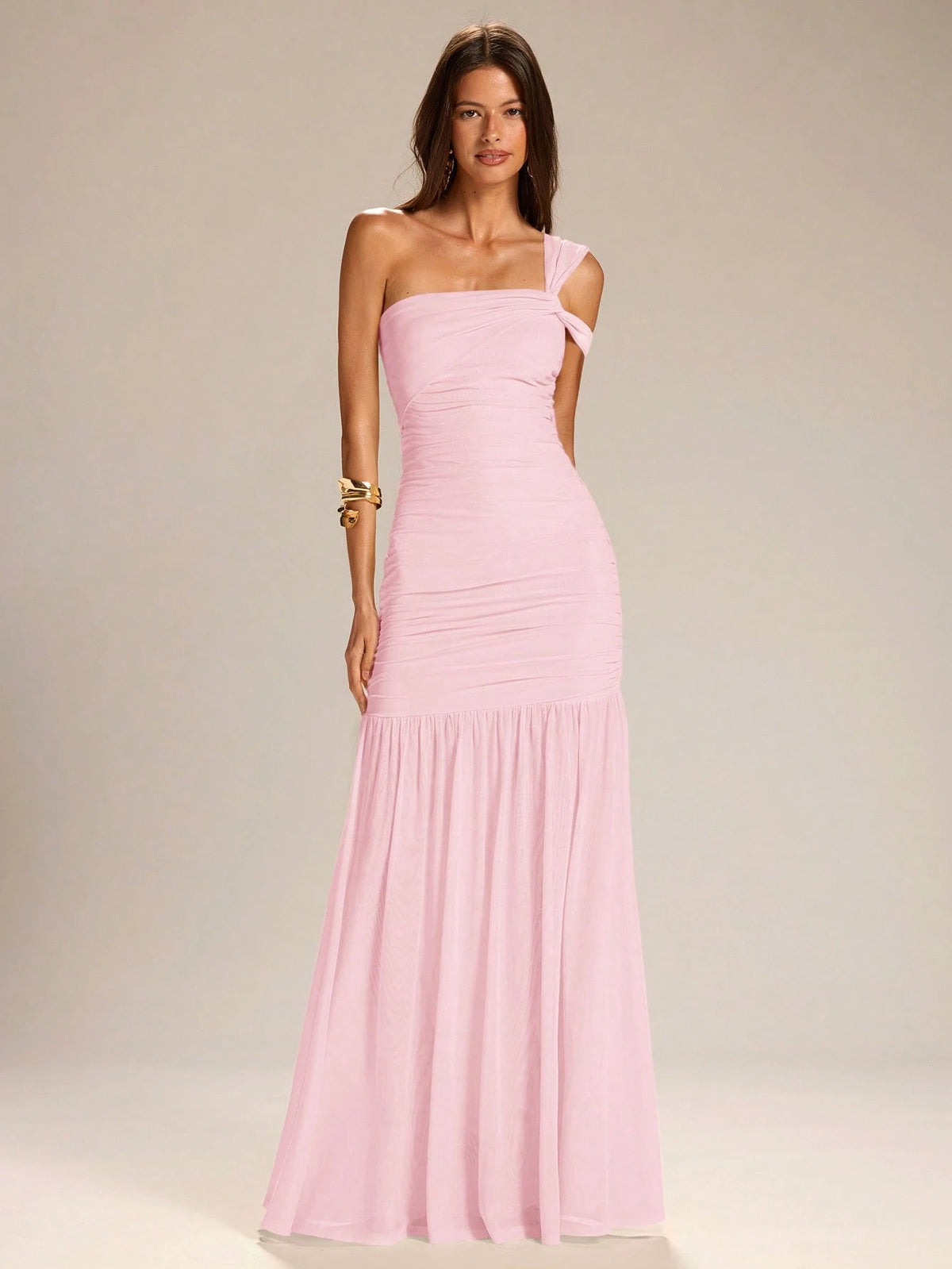 BAE Women's Solid Yellow Asymmetrical Shoulder A-Line Dress, Elegant Vacation Dress, Bridesmaid Dress, Suitable For Graduation Season,Wedding Guest Dress Women
