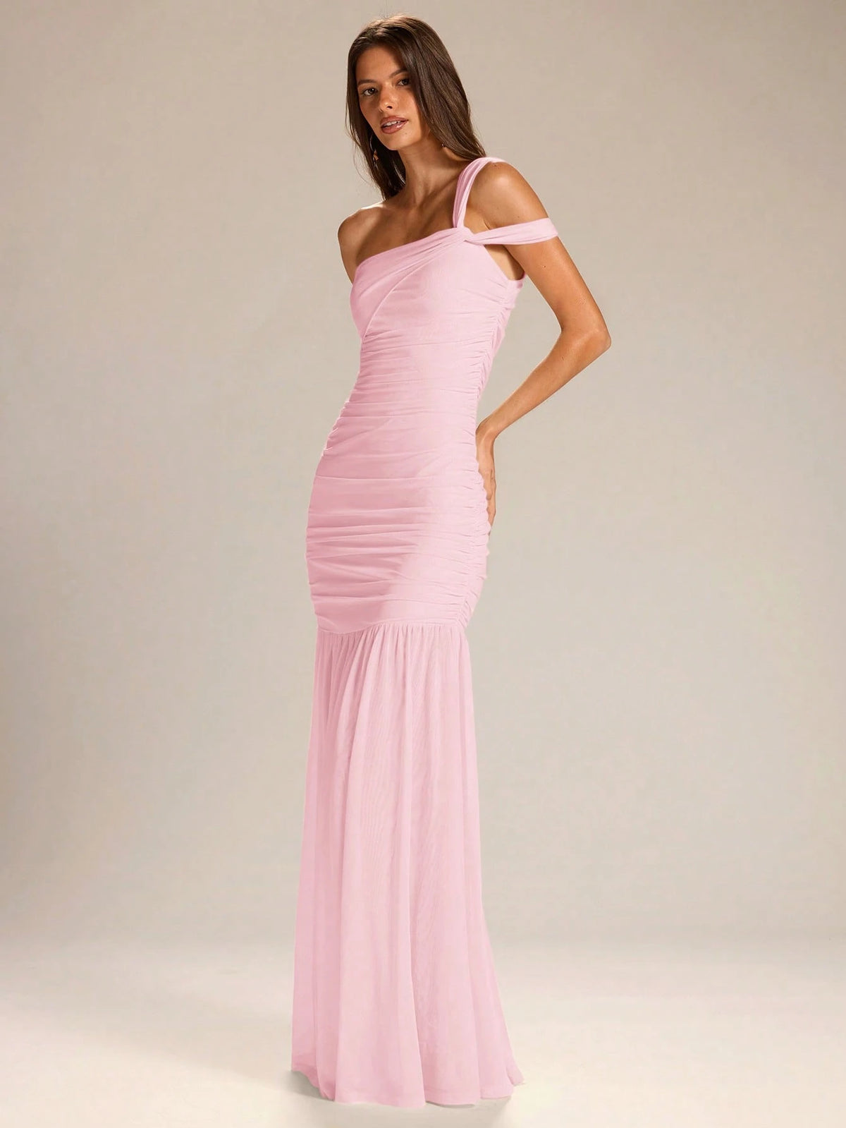 BAE Women's Solid Yellow Asymmetrical Shoulder A-Line Dress, Elegant Vacation Dress, Bridesmaid Dress, Suitable For Graduation Season,Wedding Guest Dress Women