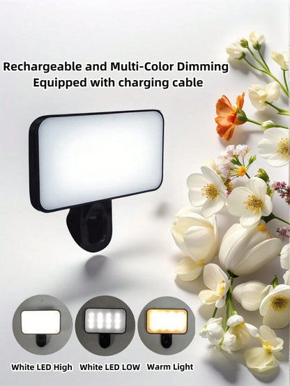 Baijun XU 1pc LED Selfie Light, 3 Lighting Modes, Portable Clip-On Fill Light, Suitable For Makeup, Live Streaming, Zoom Meetings, Rechargeable For Smartphone, Camera
