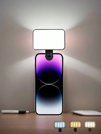 Baijun XU 1pc LED Selfie Light, LED Phone Light, 3 Lighting Modes, Portable Clip-On Fill Light, Suitable For Makeup, Live Streaming, Zoom Meetings, Rechargeable Clip-On Video/Photo Lighting, Compatibl
