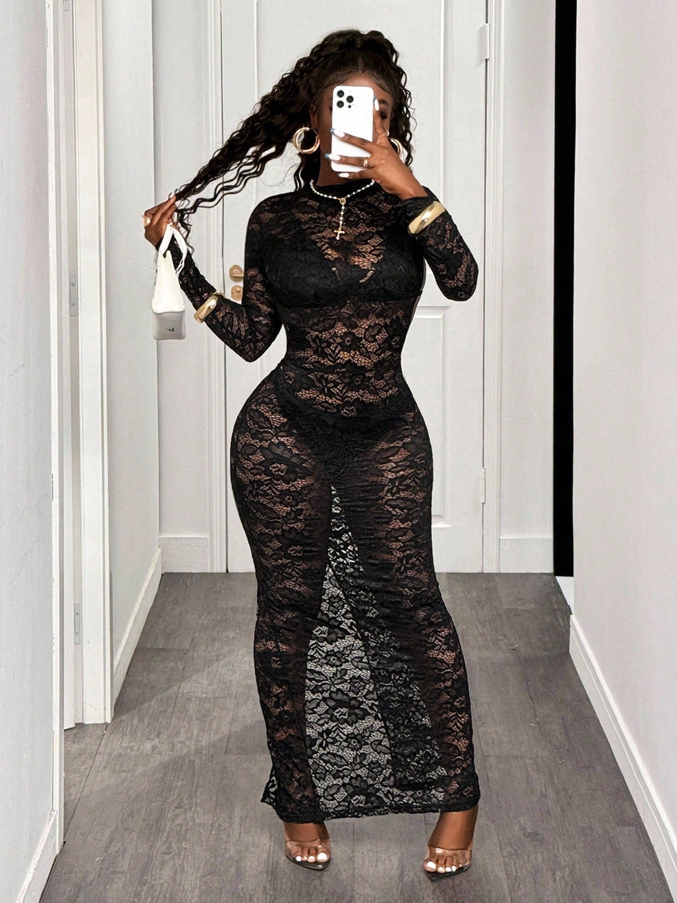 BamGlam Women's Sexy Sheer Lace Bodycon Dress Fall Cloth For Women