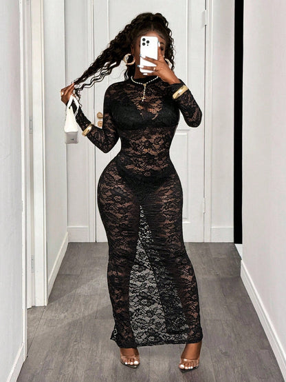 BamGlam Women's Sexy Sheer Lace Bodycon Dress Fall Cloth For Women
